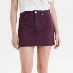 American eagle plaid mini skirt checkered red blue denim skirt size 4